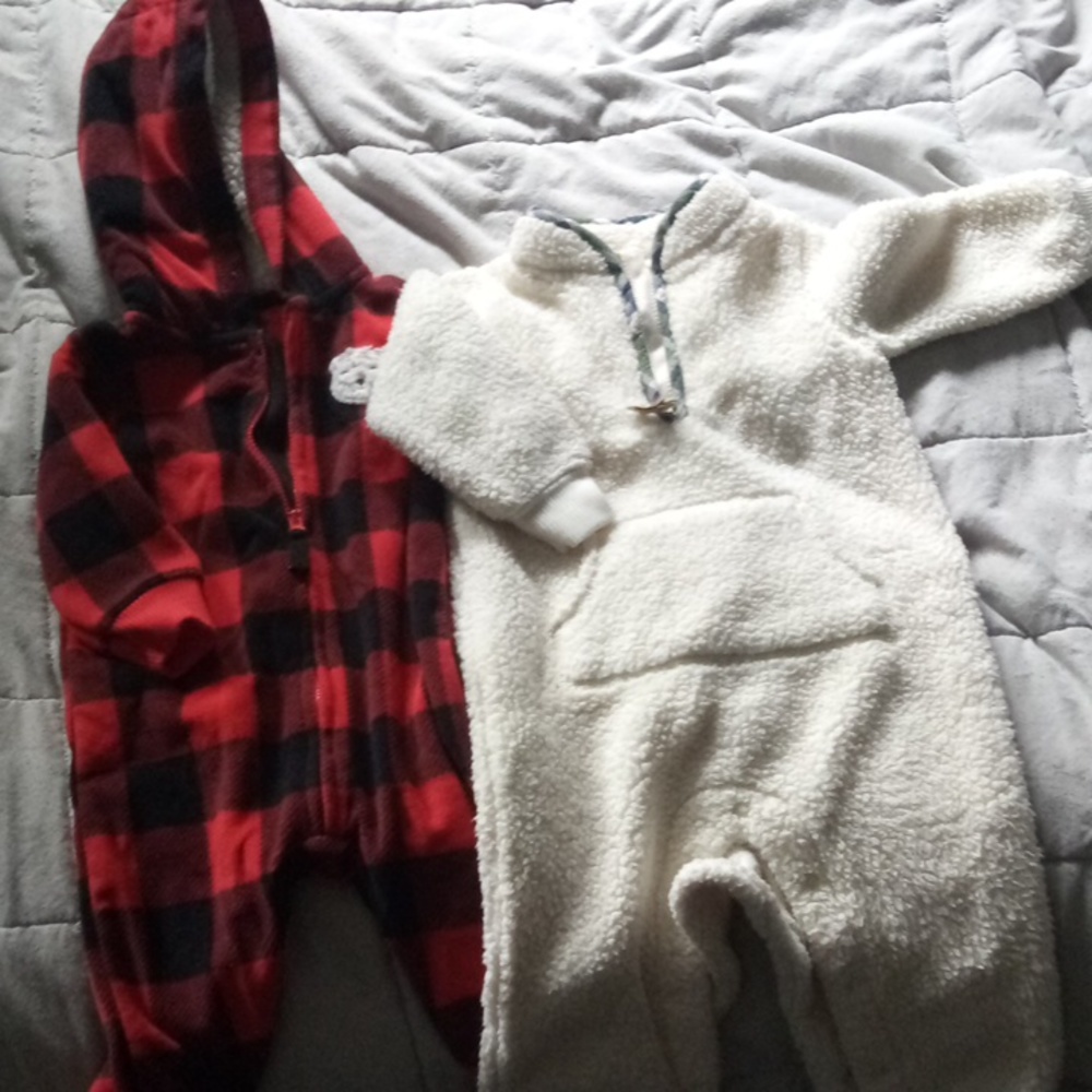 2 Fleece onesies and 1 cotton onesie